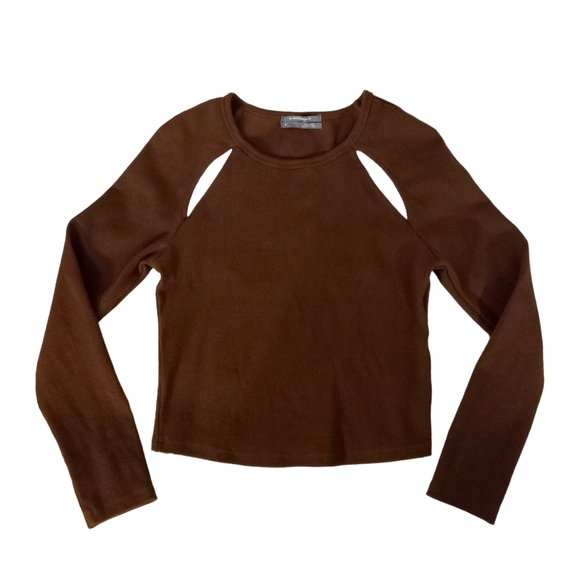 Anthropologie Ribbed Shoulder Cutout Detail Long Sleeved Top | Small - Picture 6 of 6